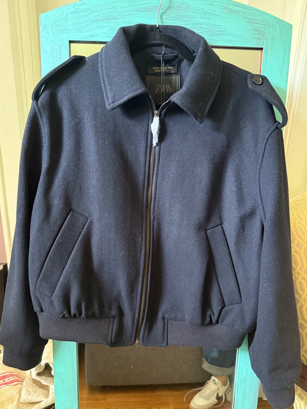 Zara  Navy Wool Blend Bomber Jacket womens
